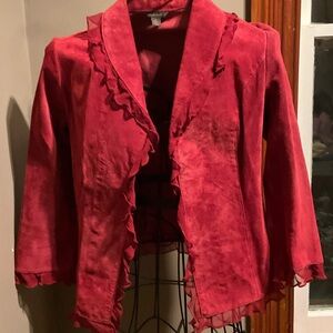 Vintage Red Suede Ruffled Jacket Sz. S